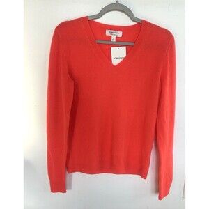Nordstrom 100% Cashmere Sweater Womens V-Neck Pullover Coral Color Size  S NEW